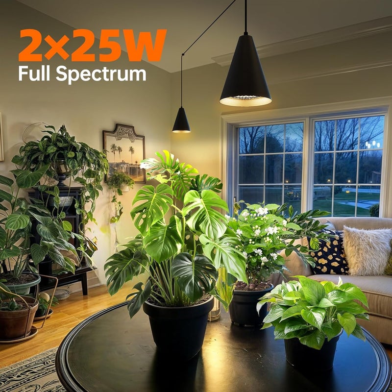 Bstrip 50W Double-Head Grow lights for indoor Plants full Spectrum 3000K, Black LED Grow Light Bulb with Timer & 16.4FT Power Cord, Perfect for Tall Plants, Gardens, Flowers, and Greenhouses in Winter - Image 4